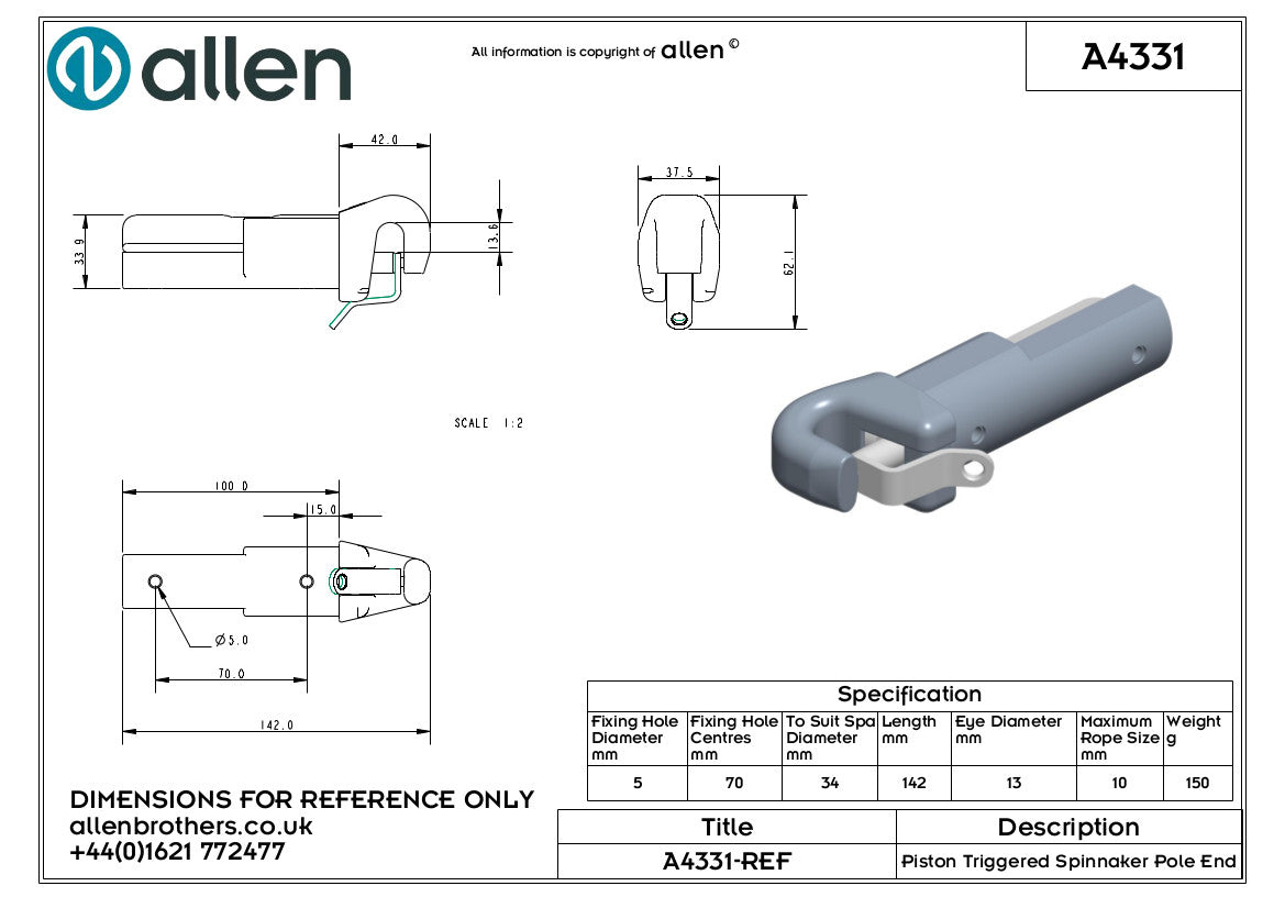 Piston Triggered Spinnaker Pole End